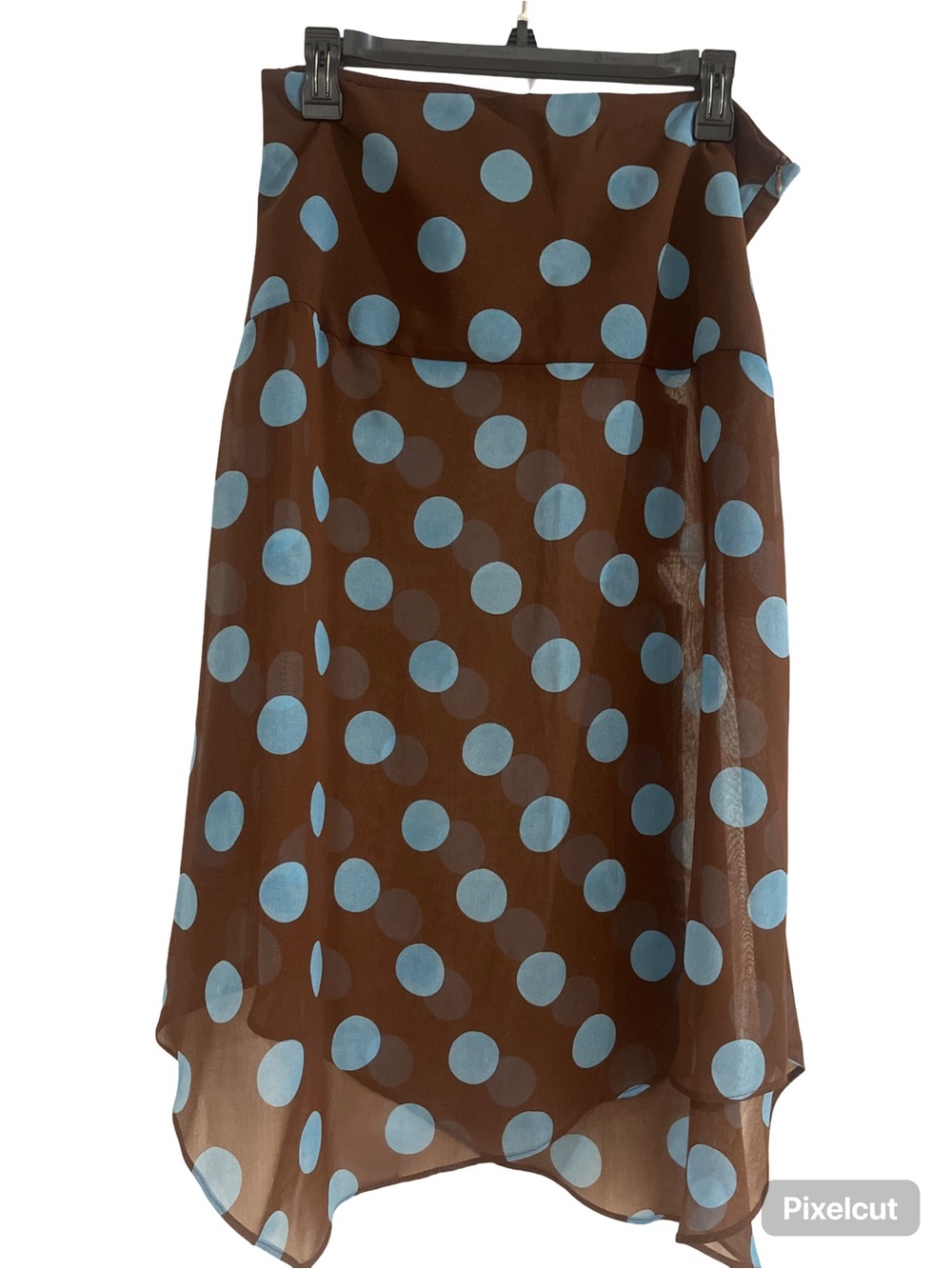Zara Brown Midi Skirt with Light Blue Polka Dots
